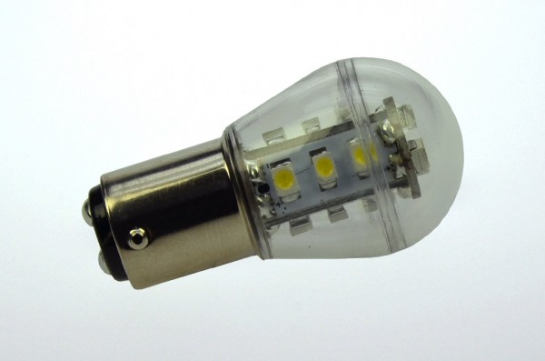 Green Power LED Miniglobe, 15xSMD 3528 kaltweiss BAY15d 150 Lumen 1,6 Watt 12V DC-kompatibel