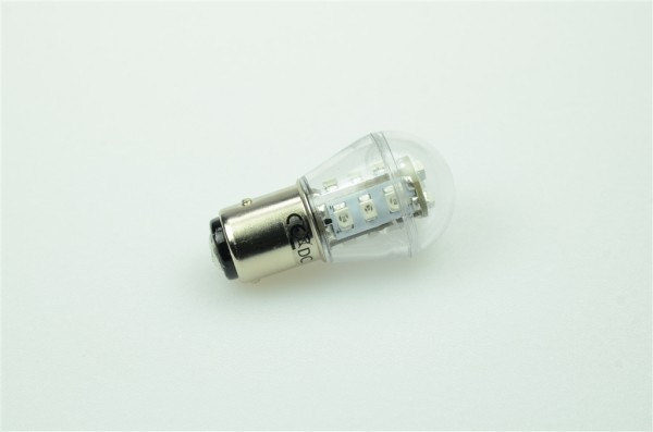 Green Power LED Miniglobe, 15xSMD 3528 rot BAY15d 27 Lumen 0,7 Watt 12V DC-kompatibel