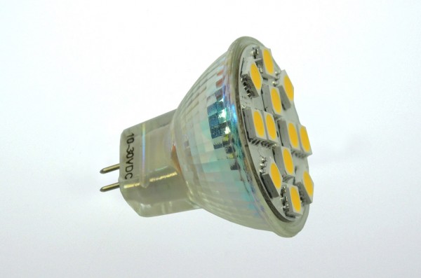 Green Power LED Spot MR11, 12xSMD 5050 3000K GU4 210 Lumen 2,3 Watt 12V DC-kompatibel