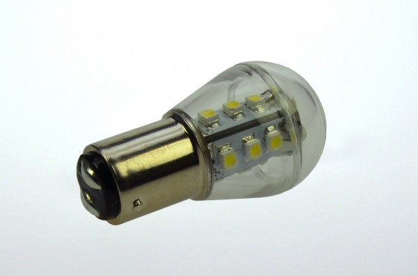 Green Power LED Miniglobe, 15xSMD 3528 2700K BAY15d 140 Lumen 1,6 Watt 12V DC-kompatibel